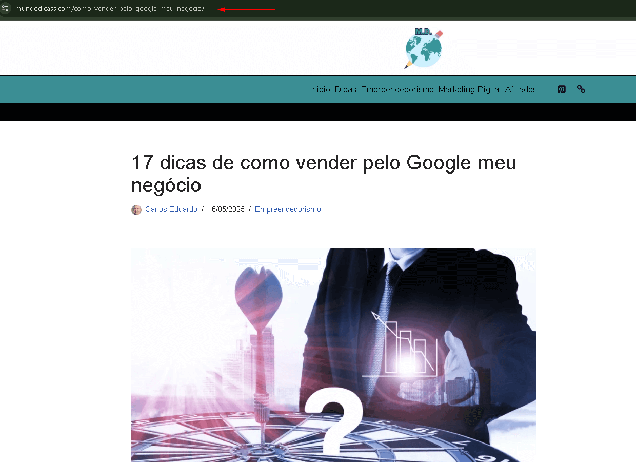 Captura de tela mostrando um exemplo prático de uma URL amigável, curta e otimizada para SEO na barra do navegador.